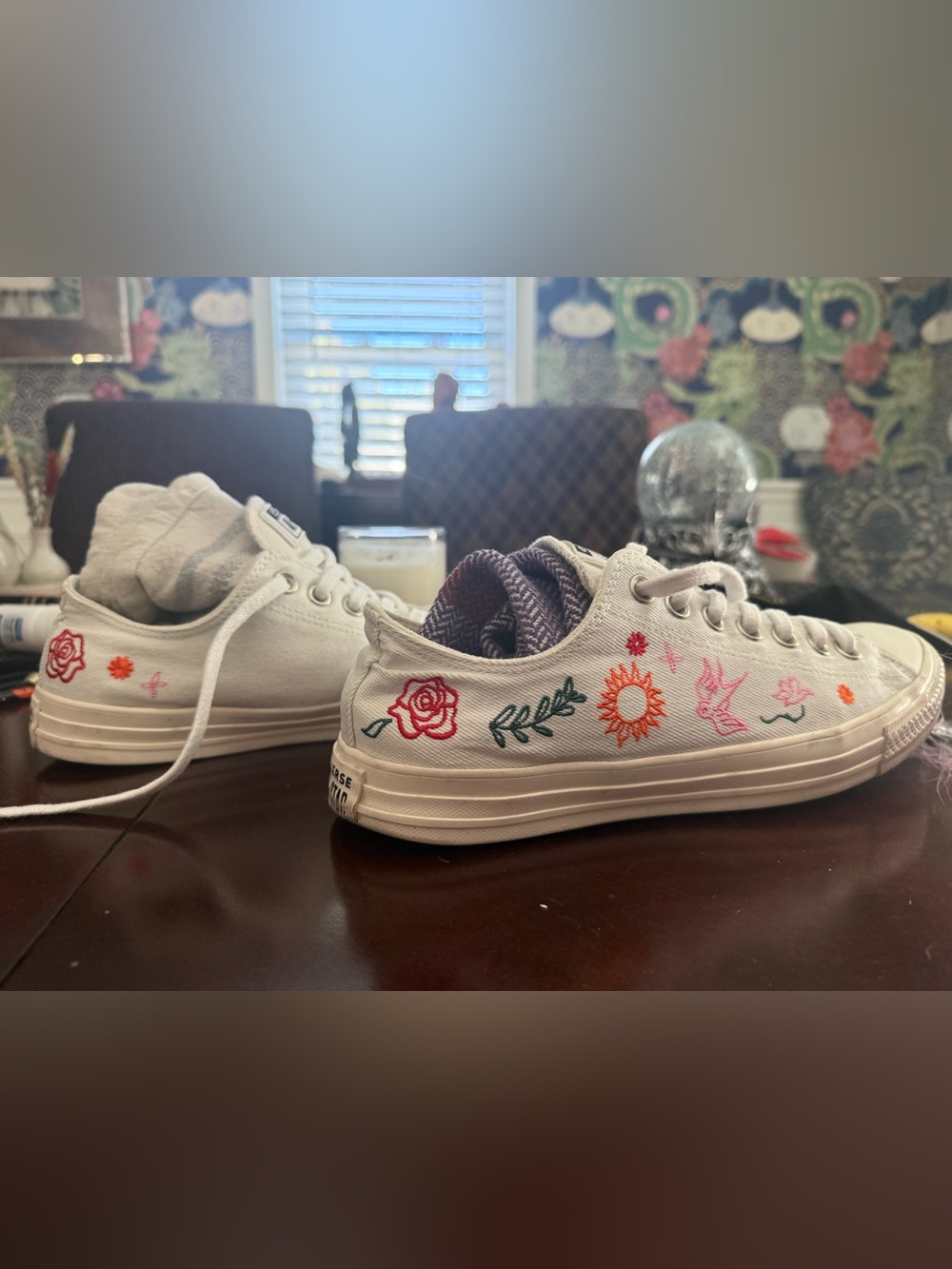 Converse White Low-Top Sneakers with Colorful Embroidered Motifs